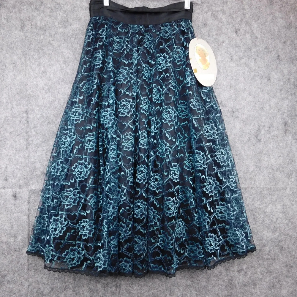 Vintage Gunne Sax Skirt Womens 7 Juniors Blue Lace Floral A Line Long Party